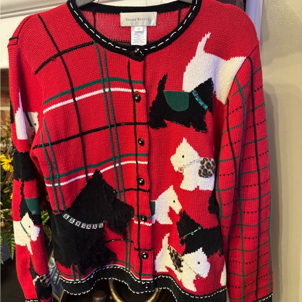 Susan Bristol Red Plaid  Scottish Terrier Dog Cardigan